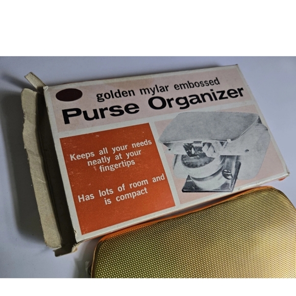 Golden Mylar Embossed Purse Organizer With Box Vintage - Picture 5 of 5